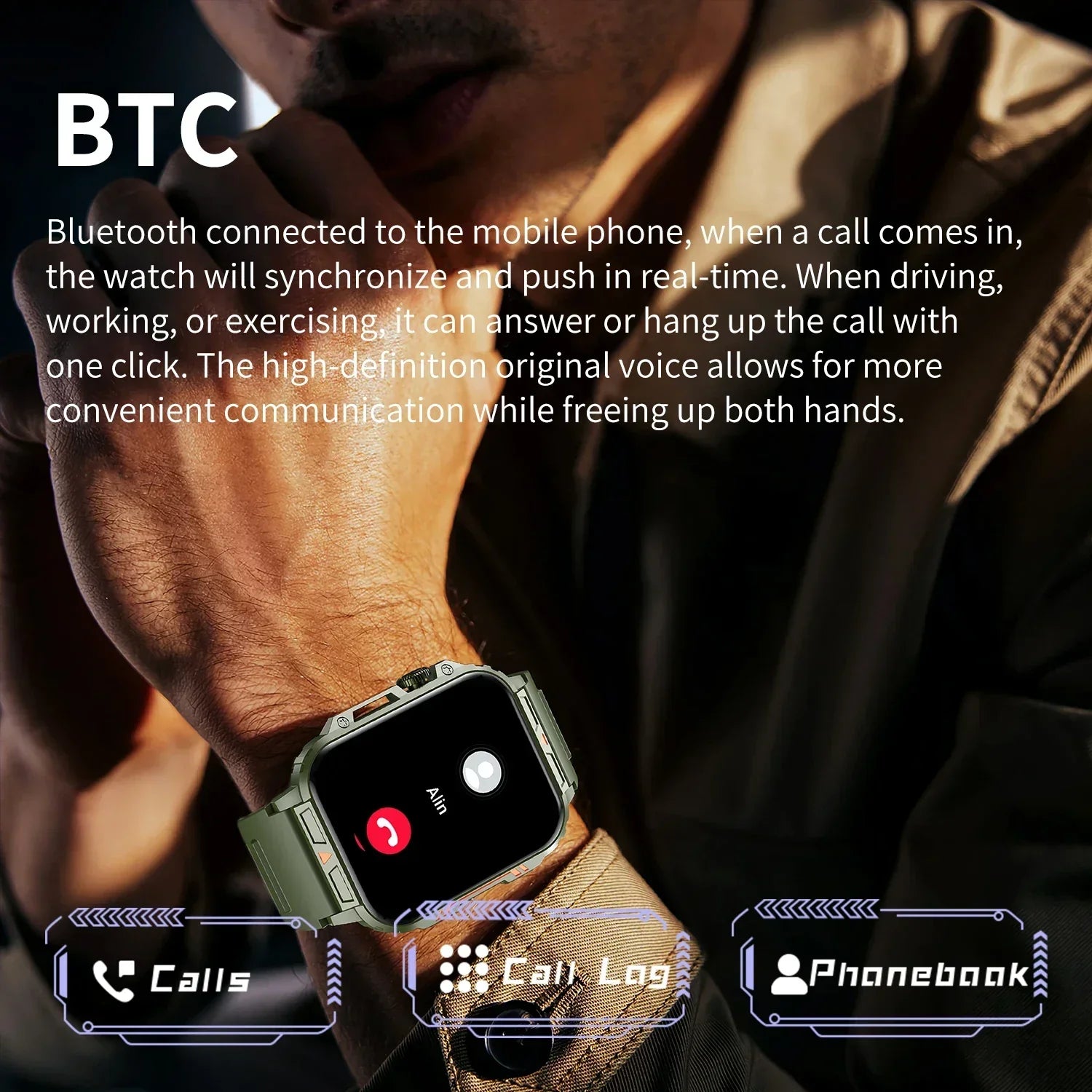 Military Smart Watch Fitness Health Monitor Bluetooth (Black)-4