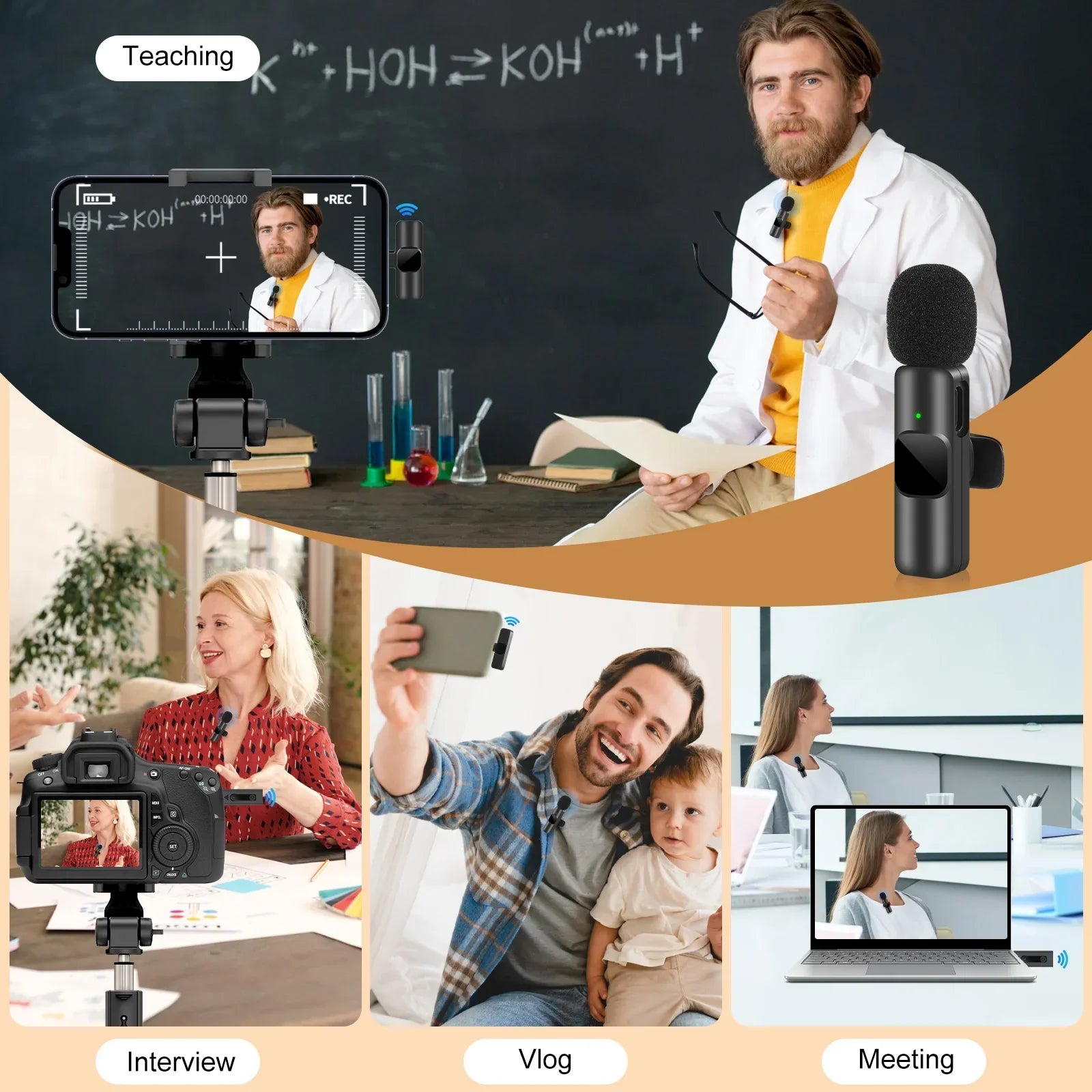 Wireless Lavalier Microphone for iPhone Android Live Recording-3